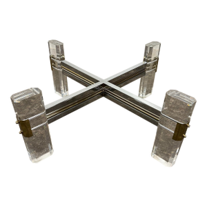 Postmodern Hollywood Regency Charles Hollis Jones Style Lucite Brass Chrome and Glass Coffee Table