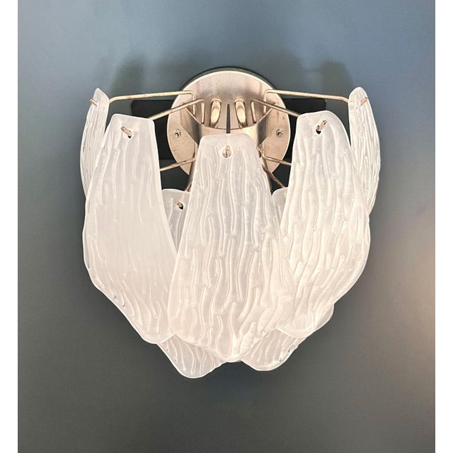 Glass Vintage Italian Murano Glass Wall Sconces in Frosted Glasses, 1990s, Set of 2 For Sale - Image 7 of 16