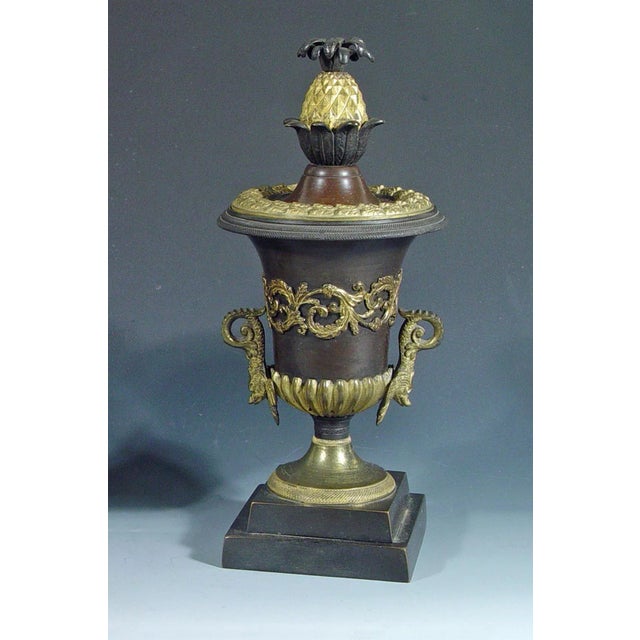 English Regency Bronze & Ormolu Pineapple Topped Urns With Reversible Candlestick Tops For Sale - Image 4 of 6