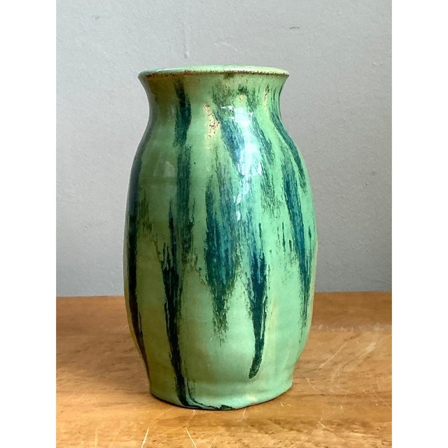 Celadon Vintage Drip Glaze Ceramic Vase For Sale - Image 8 of 12