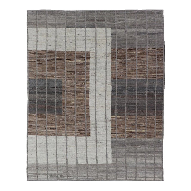 Earth-Toned Textural Elegance Modern Rug by Keivan Woven Arts 9'3 X 12'3 For Sale