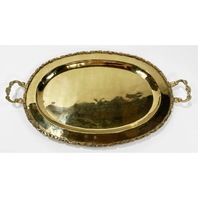 VIntage Victorian Style Scrolled Edge Oval Brass Tray For Sale - Image 4 of 6