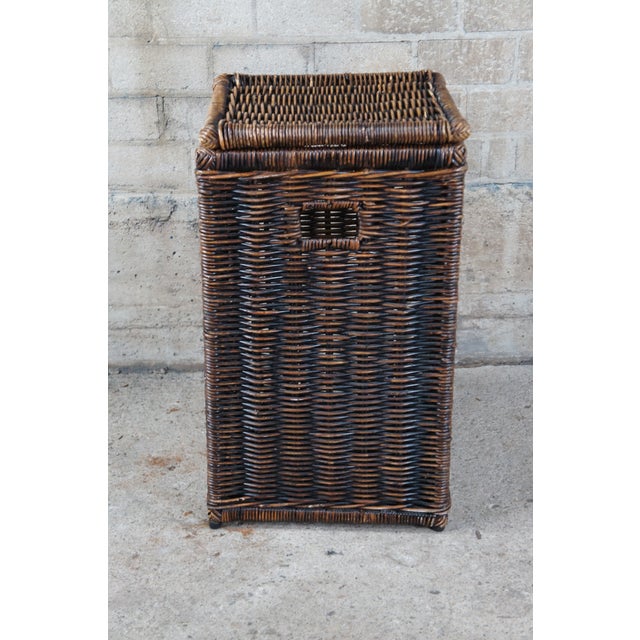 Vintage Boho Chic Wicker Rattan Laundry Hamper Basket Handles For Sale - Image 6 of 10