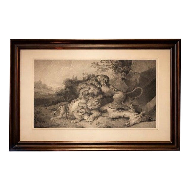 Raden Saleh, Tigers & Lions Fight Horse, Lithograph, 1845 For Sale