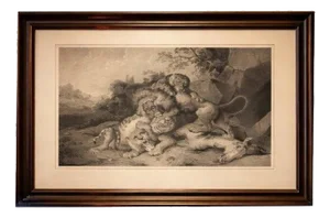 Raden Saleh, Tigers & Lions Fight Horse, Lithograph, 1845