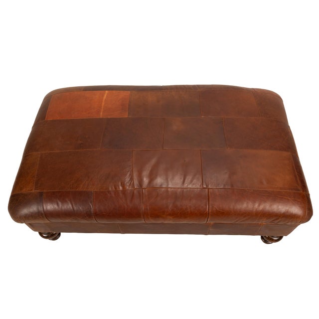 Restoration Hardware Restoration Hardware Patchwork Leather Ottoman For Sale - Image 4 of 9