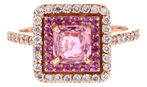 1.68 Carat Cushion Cut Pink Sapphire Diamond 14 Karat Rose Gold Bridal Ring, Size 7.25