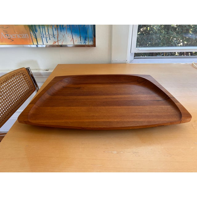 This item is a vintage mid-century modern staved solid teak serving tray or carving board (Model 817 by some although not...