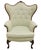 1940s Vintage French Louis XV Style Carved Wood Wingback Bergère Chairs in Pale Green Damask – Pair For Sale - Image 5 of 12