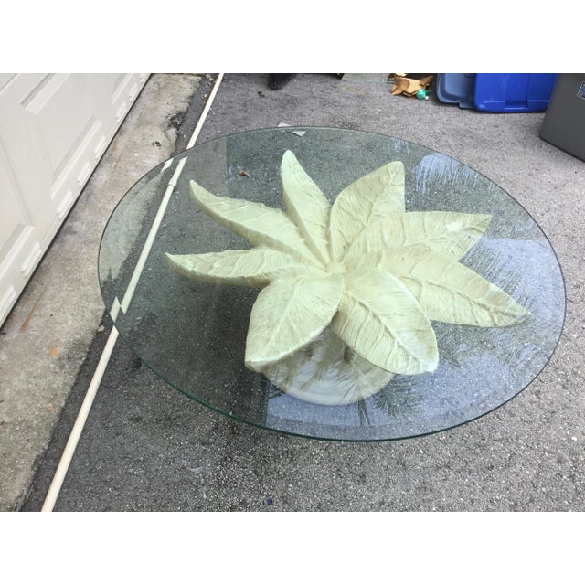 Very beautiful vintage coffee table with flowers style and glass top wood bass plastic resin.