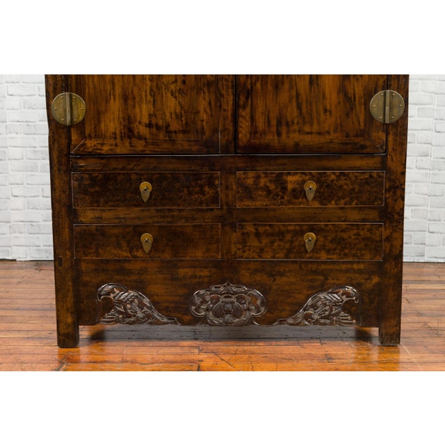 Chinese Qing Dynasty 19th Century Dark Brown Elm Cabinet with Doors and Drawers For Sale - Image 11 of 13