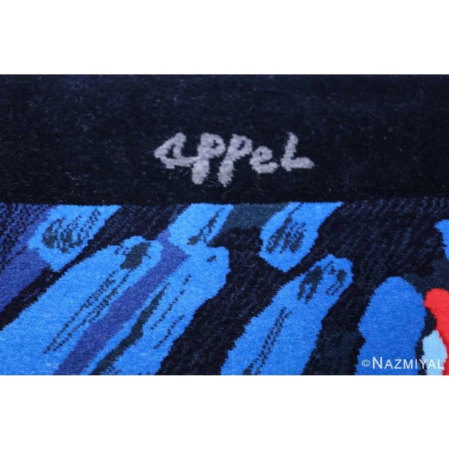 Black Nazmiyal Collection Vintage Scandinavian Clown Cat Karel Appel Art Rug For Sale - Image 8 of 9