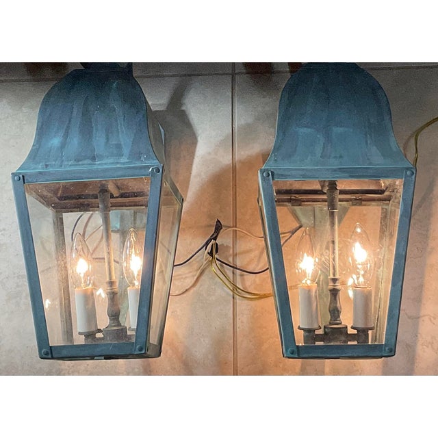 Mid-Century Modern Pair of Vintage Solid Brass Lanterns For Sale - Image 3 of 12