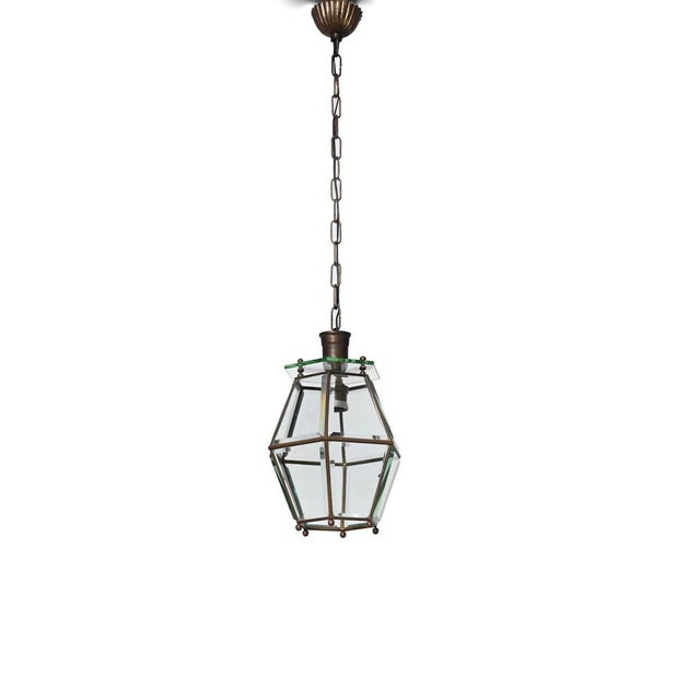 Italian Hexagonal Brass and Beveled Glass Pendant Light in Style of Adolf Loos, 1950s For Sale - Image 15 of 18