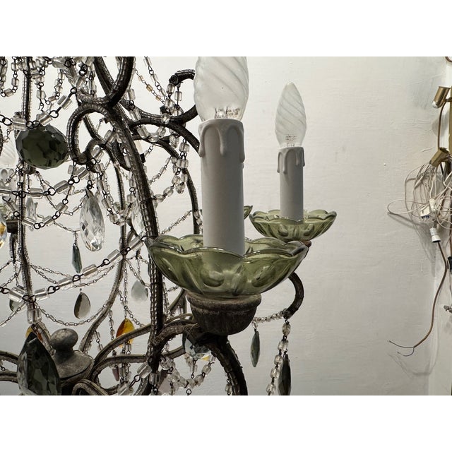 Glass Large Macaroni Crystal Multicolored Chandelier, 1950s For Sale - Image 7 of 14