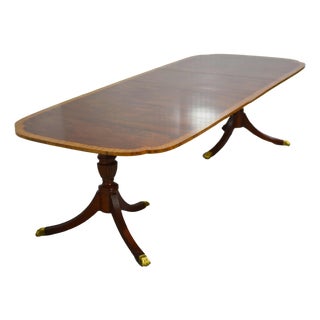 Mid Century Flame Mahogany Banded Dining Table With Extensions 116in For Sale