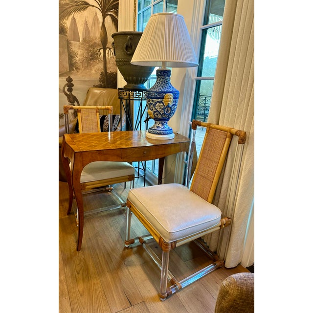 Traditional Large Antique, Hand-Painted Ceramic Lamp For Sale - Image 3 of 12