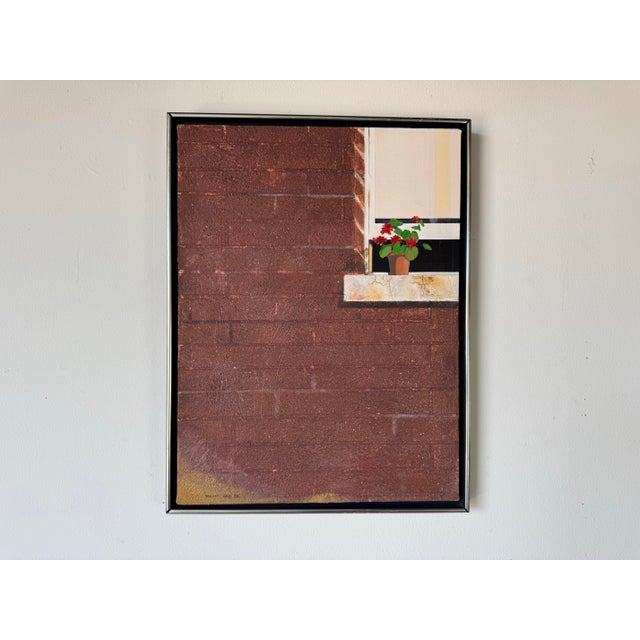 1980s Vintage Mixed Oil Texture Window Landscape Painting by Walter For Sale - Image 4 of 11