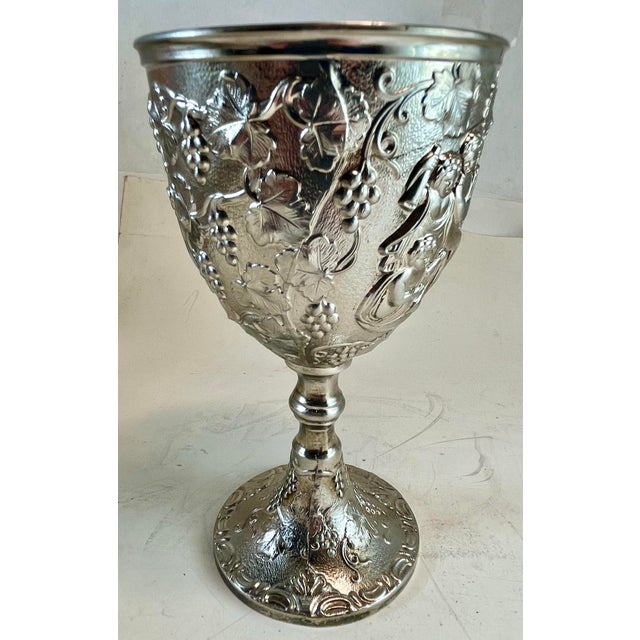 Mid 20th Century Silver Plate Loving Cup Goblet Wedding Wine Stem Embossed Cherubs Grapes For Sale - Image 6 of 12