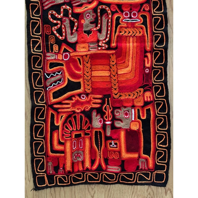 Folk Art Hand Embroidered Peruvian Wool Tapestry, 20" x 42", Fantastical Figures, EUC For Sale - Image 3 of 4