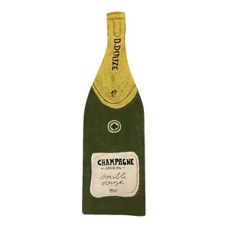 Vintage French Wood Handmade & Painted Champagne Sign For Sale