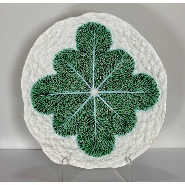 1960s Majolica Cabbage Leaf, Rustic Large Decorative Platter For Sale - Image 13 of 13
