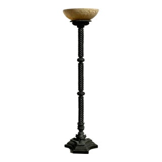 Vintage Boho Patinated Barley Twist Floor Lamp For Sale