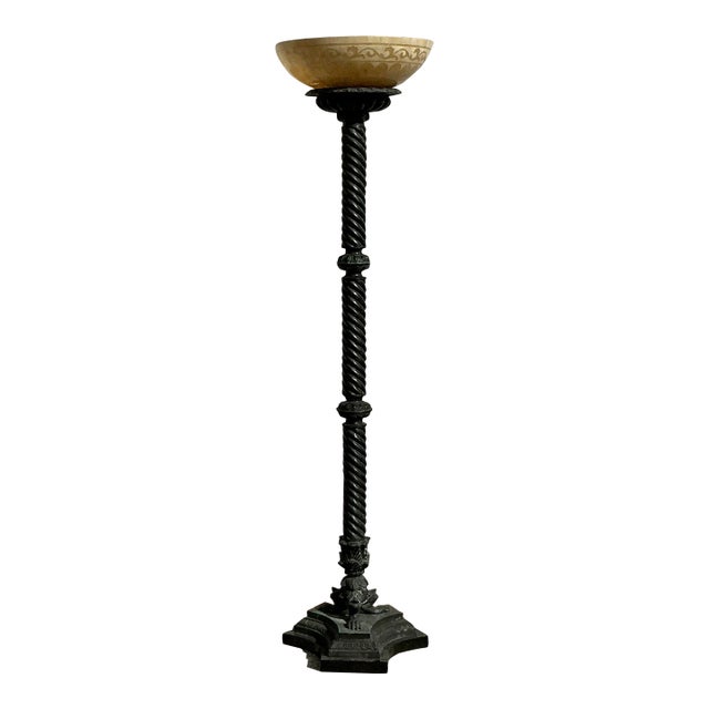 Vintage Boho Patinated Barley Twist Floor Lamp For Sale