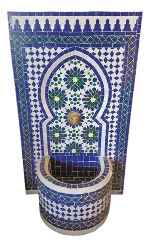 Large Tazia Blue/White/Green Moroccan Mosaic Tile Fountain