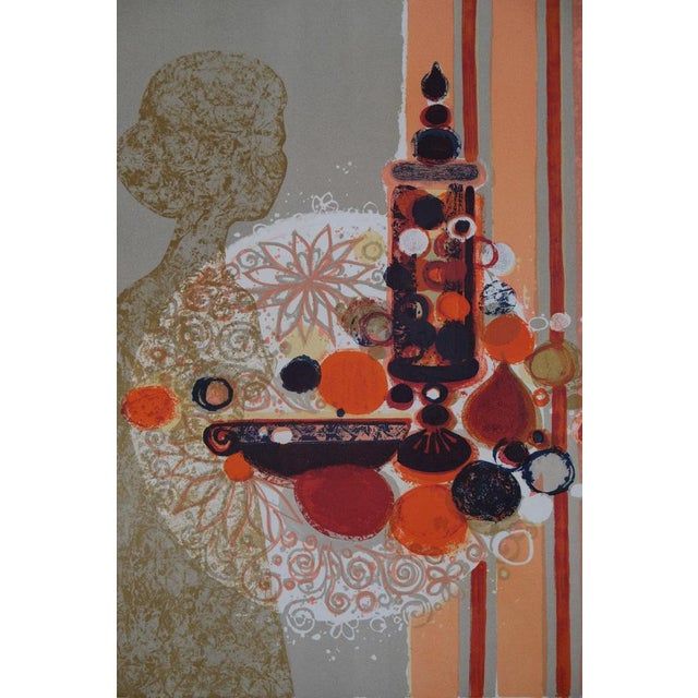 Frédéric Menguy (1927-2007) Woman with a Tray of Fruit Original color lithograph Signed in pencil Limited edition of 120...