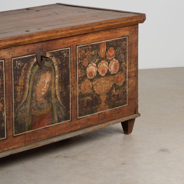 1836 Austrian Hand-Painted Folk Art Trunk With Madonna For Sale - Image 17 of 18