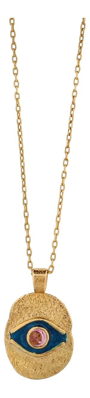 Blue Enamel & Tourmaline Stone Evil Eye Gold Pendant Good Karma Necklace