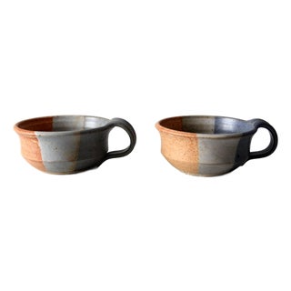 Vintage Studio Pottery Soup Cups Pair For Sale