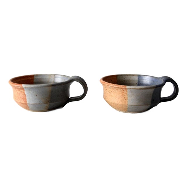 Vintage Studio Pottery Soup Cups Pair For Sale