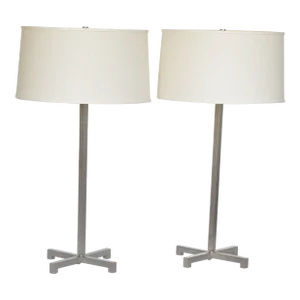 Nessen Mosler Satin Steel Nickel Table Lamps a Pair