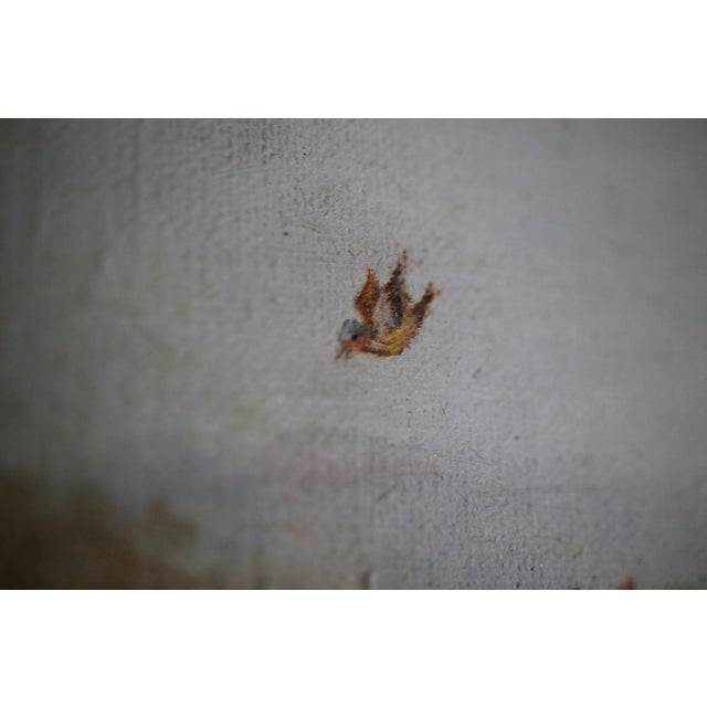 Textile 1970s Bucolic Country Cottage Oil Painting by Einstein in Multi-Layer Gilt Frame For Sale - Image 7 of 16