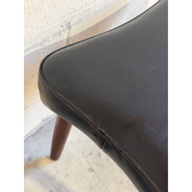 1960s Black Leather Teak Ottoman Danish Mid-Century Modern 1960s For Sale - Image 5 of 8
