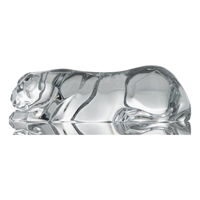 Vintage French Crystal Glass Panther Sculpture from Baccarat, 1970 For Sale