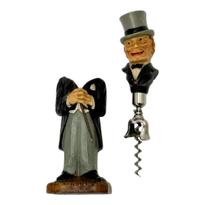 Vintage 1940s Syroco Wood Dandy Dresed Top Hat Gentleman Figurative Hidden Corkscrew & Bottle Opener