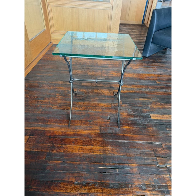 Metal Handcrafted Forged Steel Coffee Table and Matching Side Table With Thick Glass Tops For Sale - Image 7 of 10