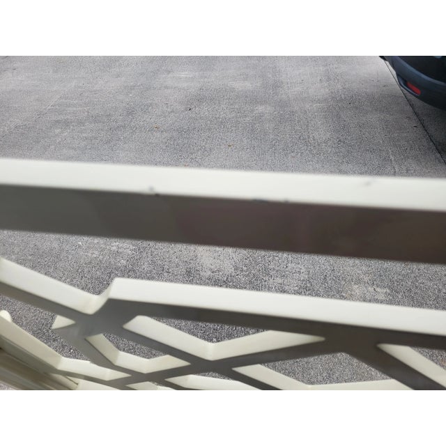 Vintage Palm Beach Regency Cream Lacquered Serge Roche Style Fretwork Palm Tree Pole Full Size Headboard For Sale - Image 10 of 10