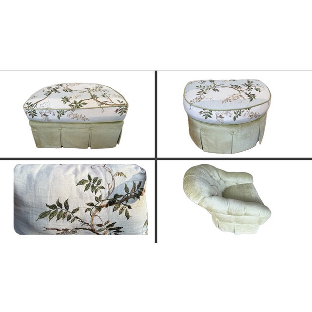 Custom Kravet Green Chenille Lounge Chair and Ottoman With Colefax and Fowler Heritage Floral For Sale - Image 18 of 18