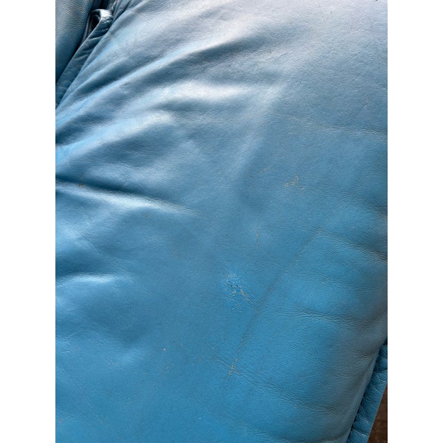 Vintage Postmodern Italian Nicoletti Attrb Blue Leather Loveseat For Sale - Image 11 of 12