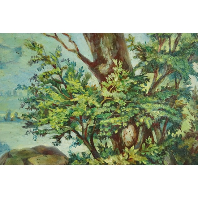 Hans Lang, Post-Impressionist City and Mountains, 1957, Oil Painting on Masonite For Sale - Image 11 of 18