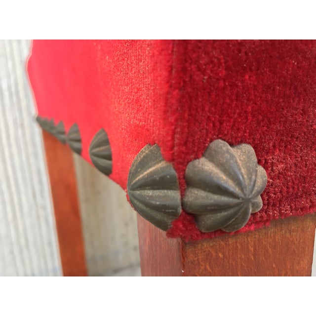19th Century Spanish Revival High Back Armchair With Red Velvet Upholstery For Sale - Image 9 of 13