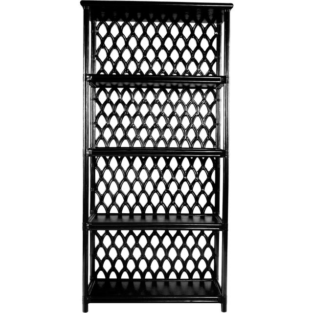 Classically styled, this étagère features a rattan frame with four wood shelves. Each joint is hand-wrapped with rawhide...