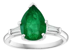 3.5 Carat Pear Cut Emerald and Diamond Ring 14 Karat White Gold