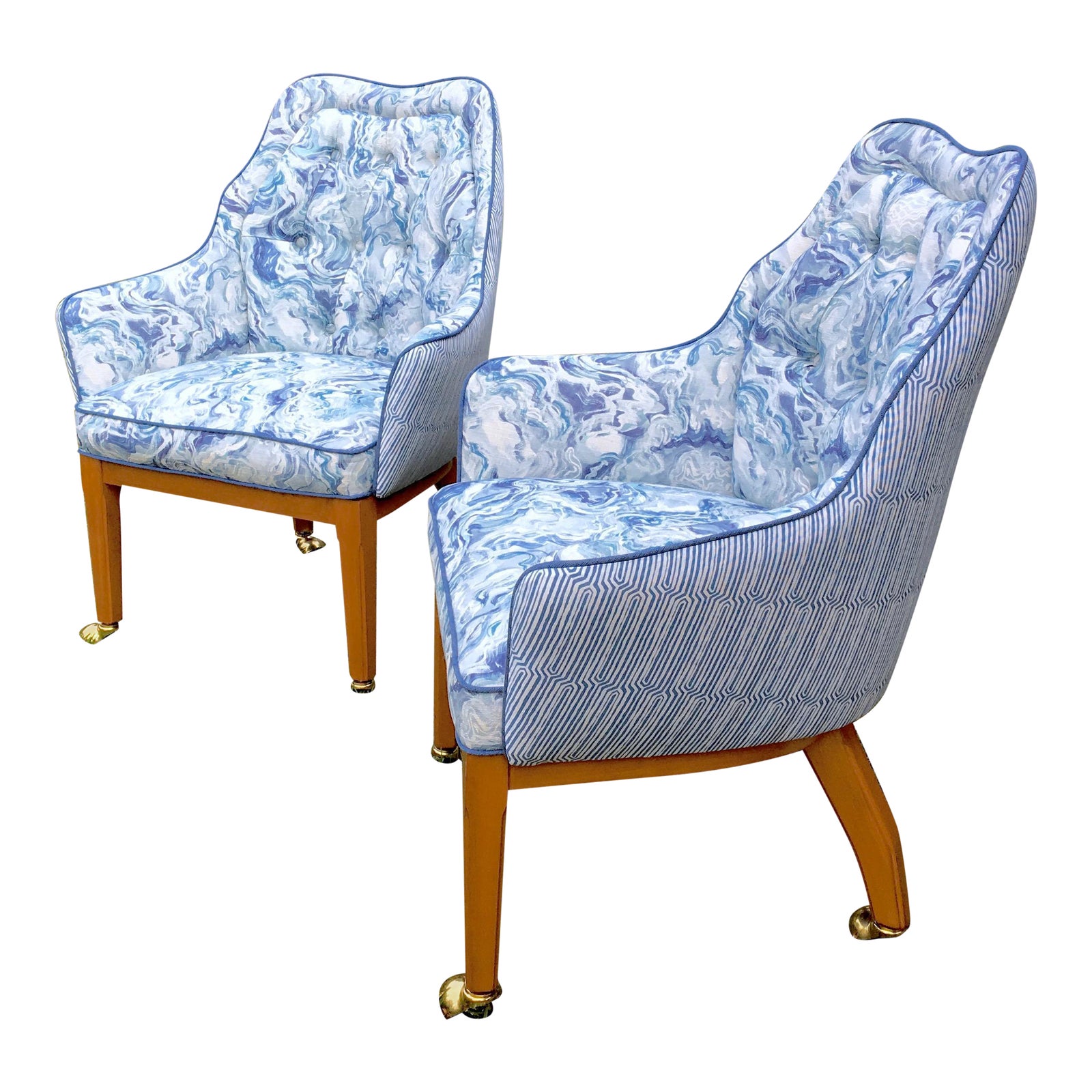 1960s MidCentury Modern Blue and White Accent Chairs Chairish
