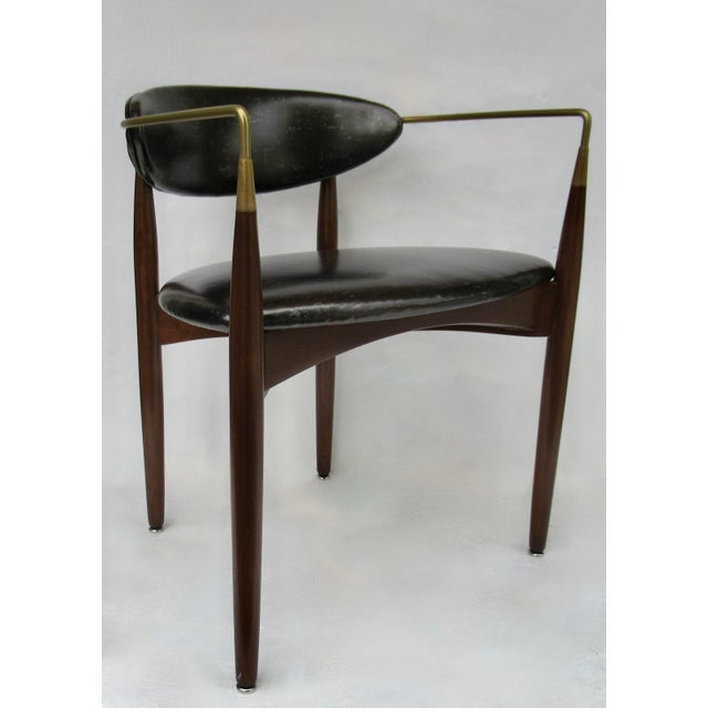 1950s C.1950's Dan Johnson for Selig of Denmark, Walnut & Brass "Viscount" Accent/Lounge Chair With Brentano Textile For Sale - Image 5 of 18
