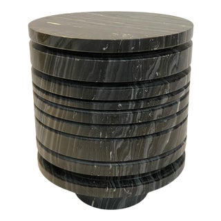 Contemporary Black Marble Striated Side Table